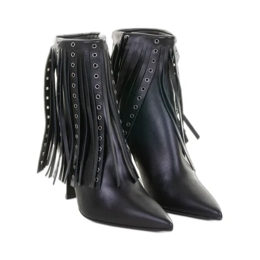 Pointed-Toe Fringed Ankle Boots