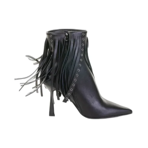Pointed-Toe Fringed Ankle Boots