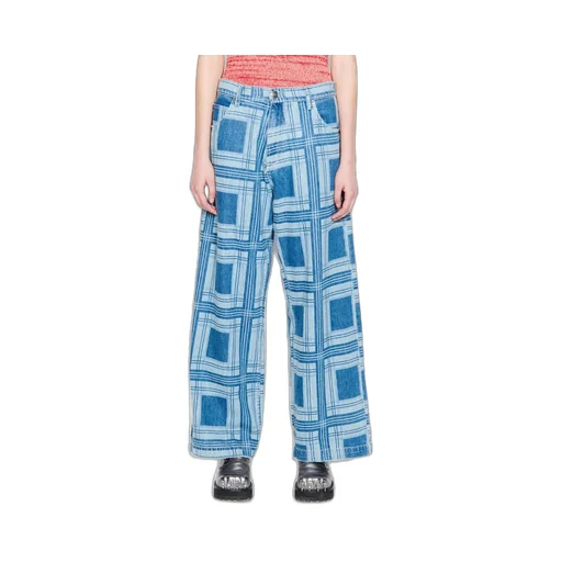 Tartan Wide Leg Denim Jeans