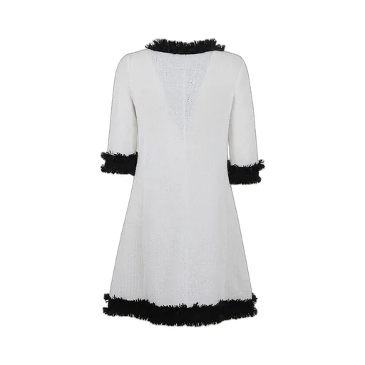 Fringe-Trim Roundneck Coat