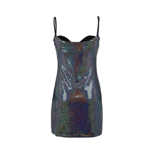 Chainmail-Effect Spaghetti Strapped Mini Dress