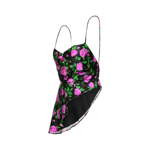 Rose Printed Asymmetrical Hem Top