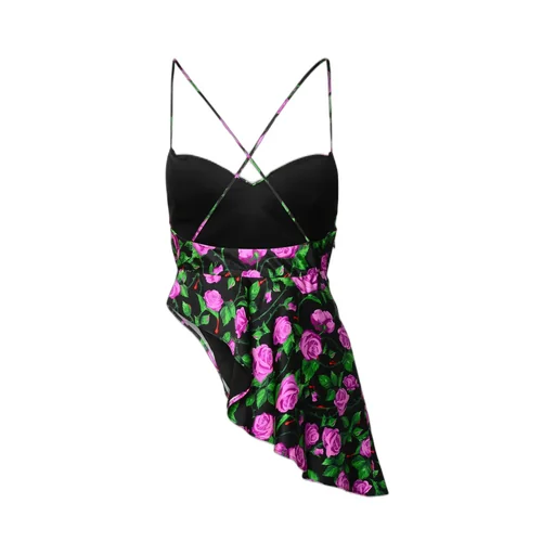 Rose Printed Asymmetrical Hem Top