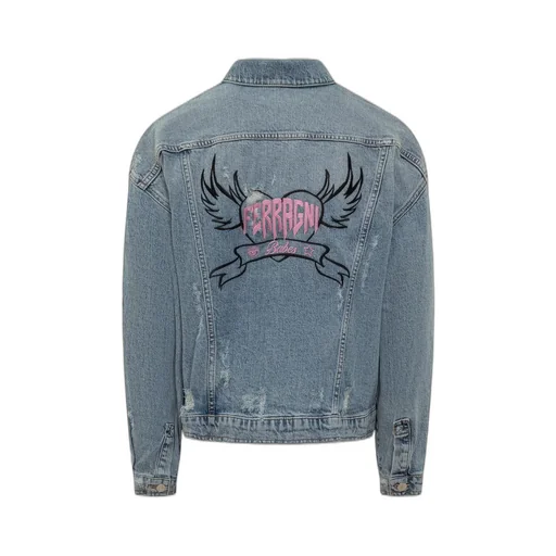 Logo Embroidered Distressed Denim Jacket