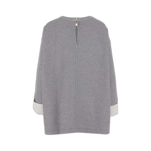 Contrasting-Cuff Three-Quarter Sleeves Top