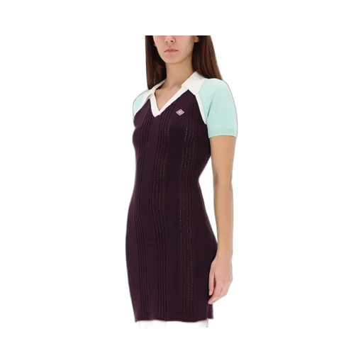Short Sleeved Contrast Collar Ribbed Tennis Dress
