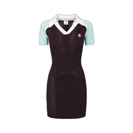 Short Sleeved Contrast Collar Ribbed Tennis Dress