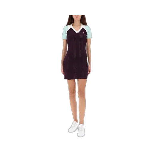 Short Sleeved Contrast Collar Ribbed Tennis Dress
