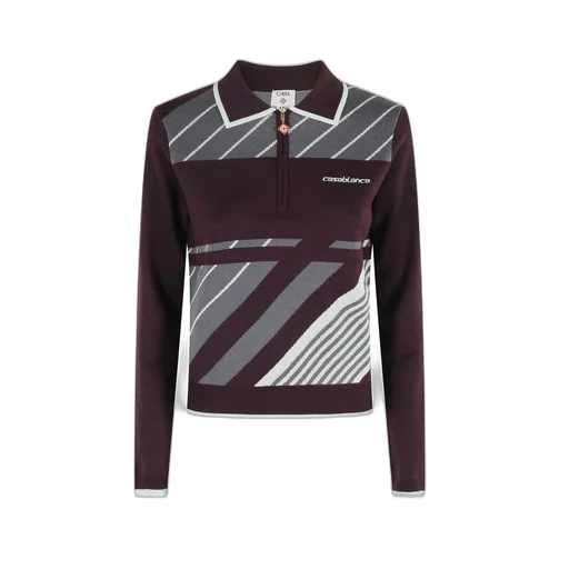 Striped Knit Polo Sweater