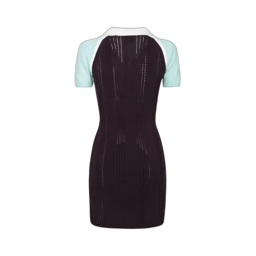 Short Sleeved Contrast Collar Ribbed Tennis Dress