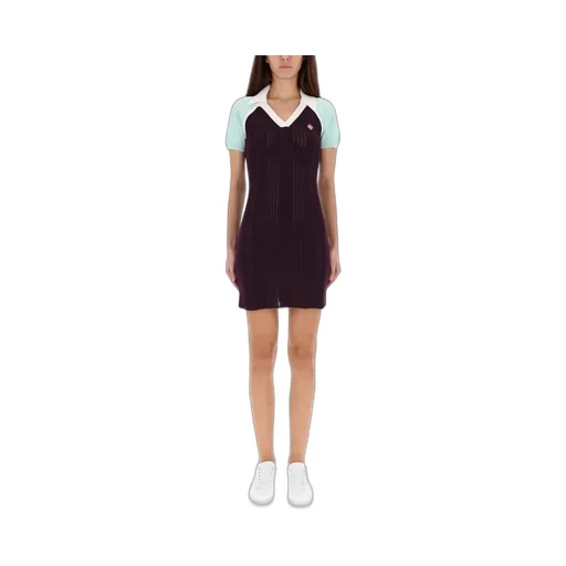 Short Sleeved Contrast Collar Ribbed Tennis Dress