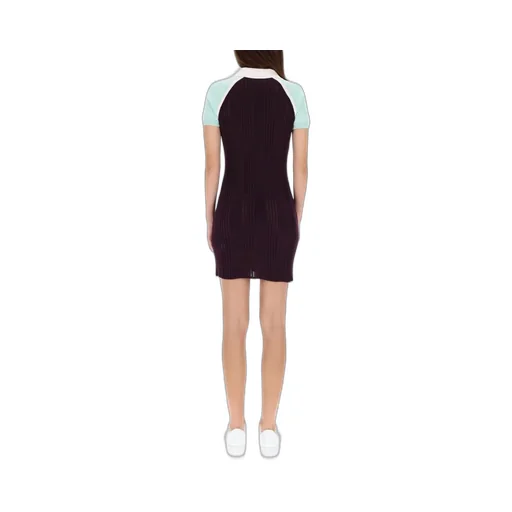 Short Sleeved Contrast Collar Ribbed Tennis Dress