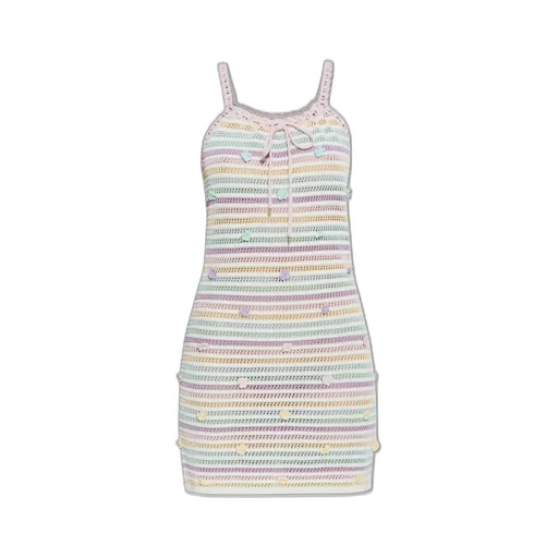 Striped Crochet-Knit Sleeveless Mini Dress