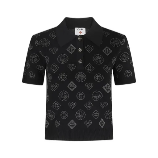 Logo Jacquard Knitted Polo Top