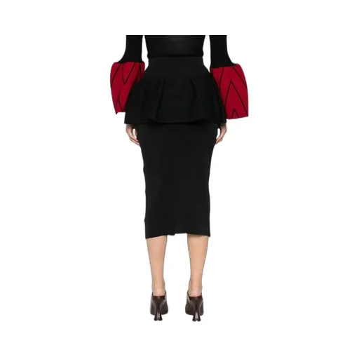 Ribbed Peplum Midi Skirt