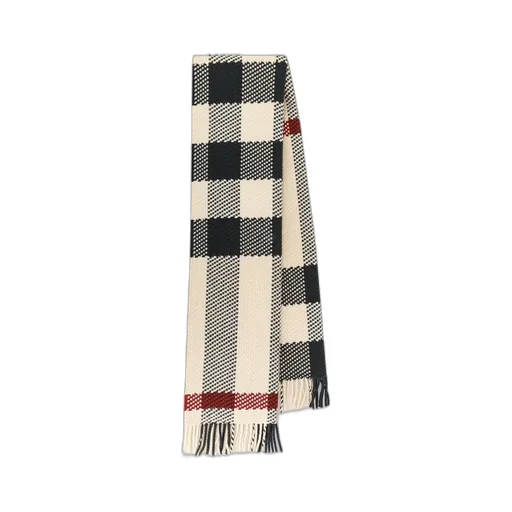 Check-Pattern Fringed-Edge Scarf