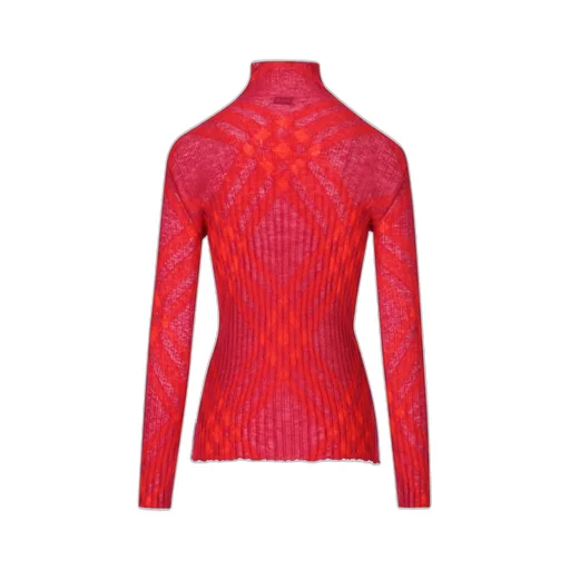 Plaid-Check High-Neck Ribbed-Knit Jumper