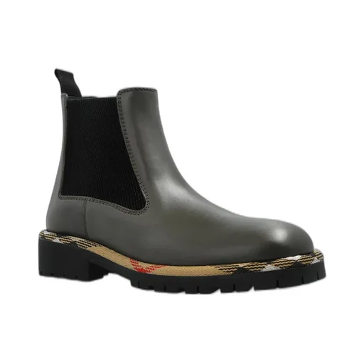 Checked-Trim Ankle Boots