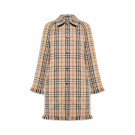 Checked Fringed-Edge Buttoned Coat