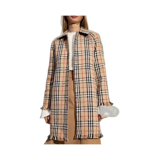 Checked Fringed-Edge Buttoned Coat