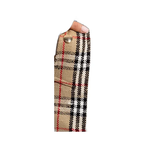 Checked Fringed-Edge Buttoned Coat