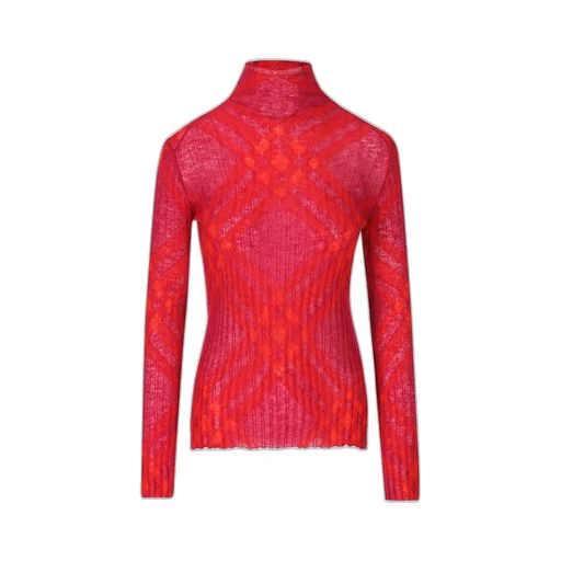 Plaid-Check High-Neck Ribbed-Knit Jumper