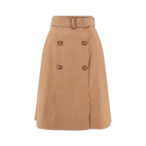 Belted-Waist Double Breasted Flared Skirt