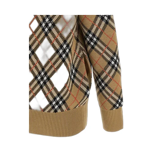 Checked Button-Up Knitted Cardigan