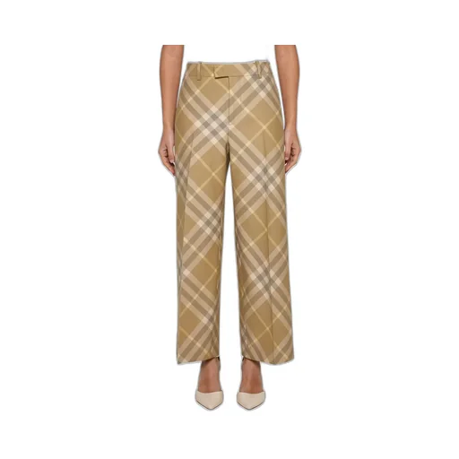 Check-Printed Straight-Leg Tailored Trousers