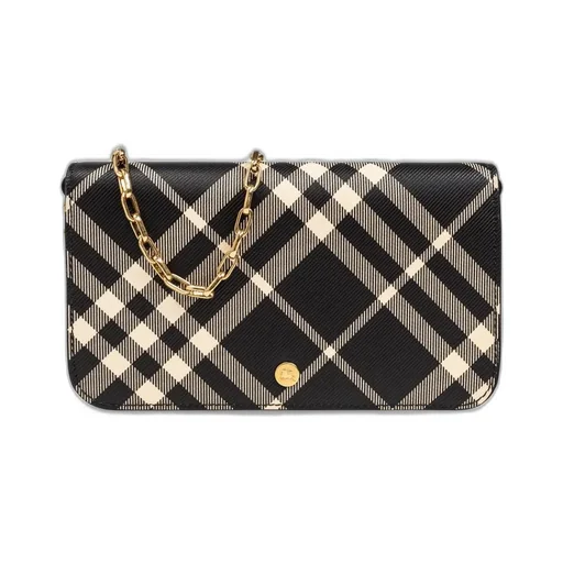 Mini Check-Printed Chain Strap Wallet