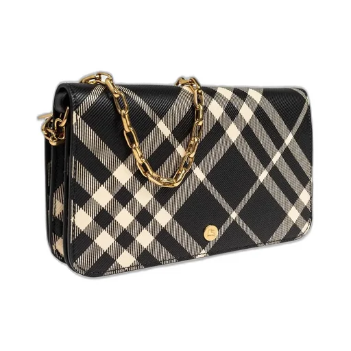 Mini Check-Printed Chain Strap Wallet