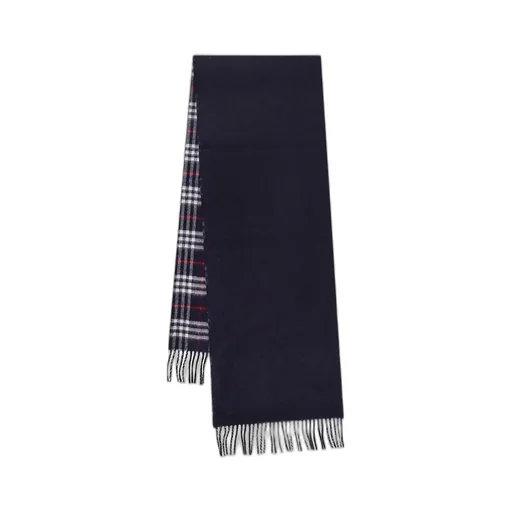 Check-Printed Fringed-Edge Reversible Scarf