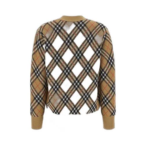 Checked Button-Up Knitted Cardigan