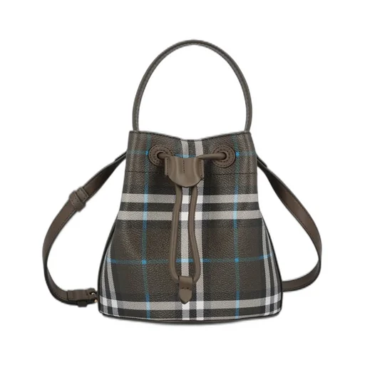 Checked Drawstring Bucket Bag
