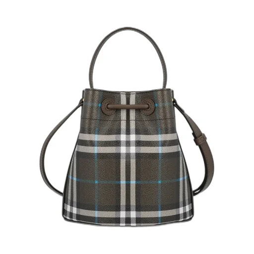 Checked Drawstring Bucket Bag