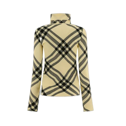 Check-Pattern High-Neck Knitted Jumper