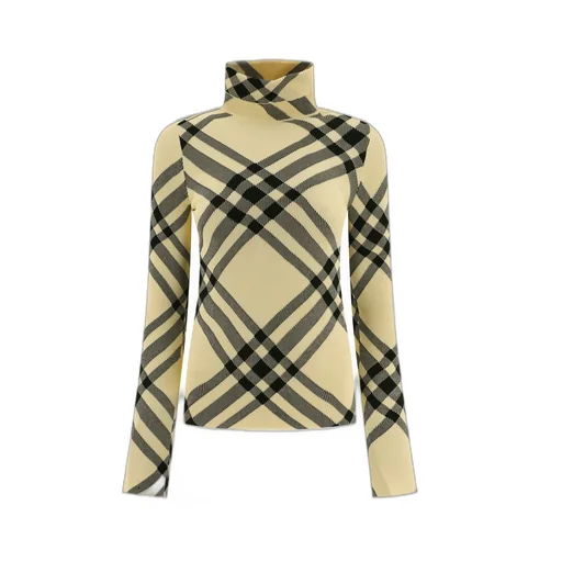 Check-Pattern High-Neck Knitted Jumper