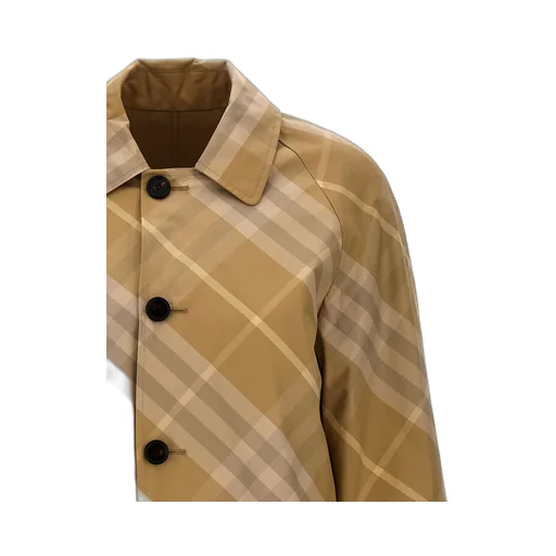 Reversible Check-Printed Buttoned Car Coat