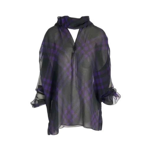 Check-Pattern Scarf Detailed Blouse