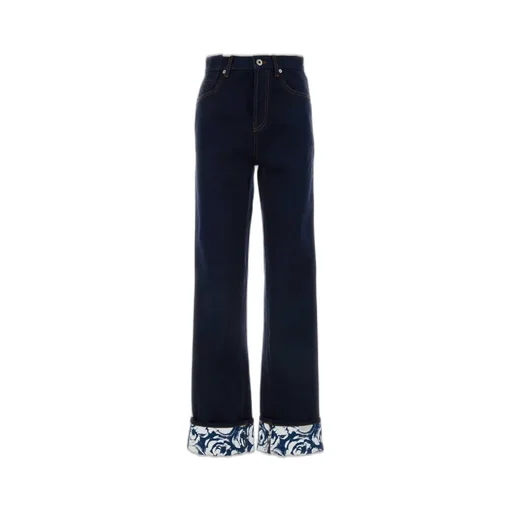 Logo-Patch Straight-Leg Turn-Up Hem Jeans
