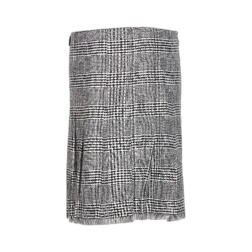 Plaid-Check Pleated Fringed Mini Skirt