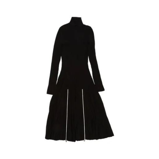 Long Sleeved Zip-Detailed Turtleneck Dress