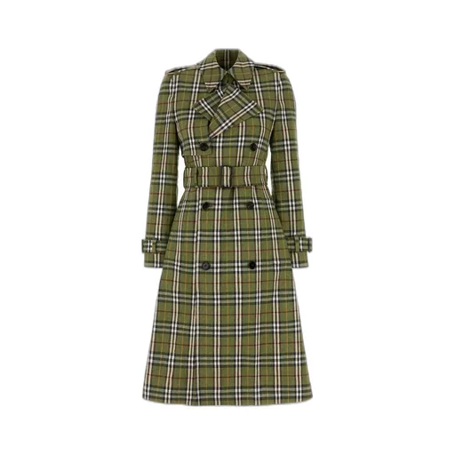 Double Breasted Belted Checked Coat