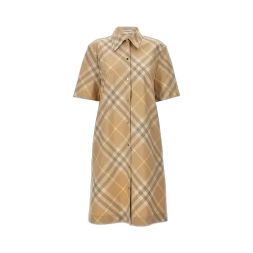 Vintage-Check Short-Sleeved Shirt Dress