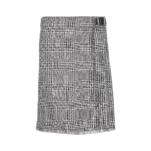 Plaid-Check Pleated Fringed Mini Skirt