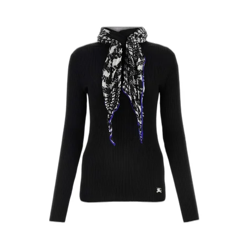Scarf-Detailed High-Neck Ribbed Jumper