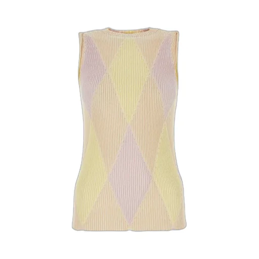 Argyle Intarsia-Knit Crewneck Sleeveless Top