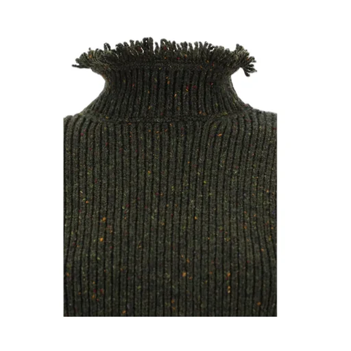 High-Neck Fringed-Edge Jumper