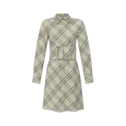 Checked Belted Waist Shirt Dress