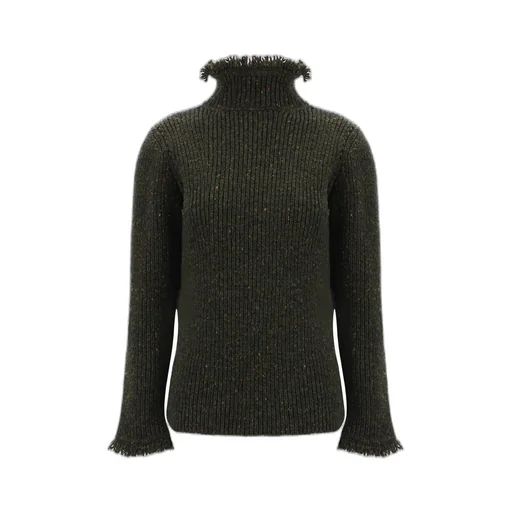 High-Neck Fringed-Edge Jumper